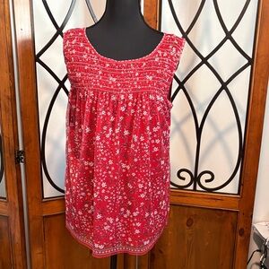 Max Studio Red Floral Smocked Yoke Camisole